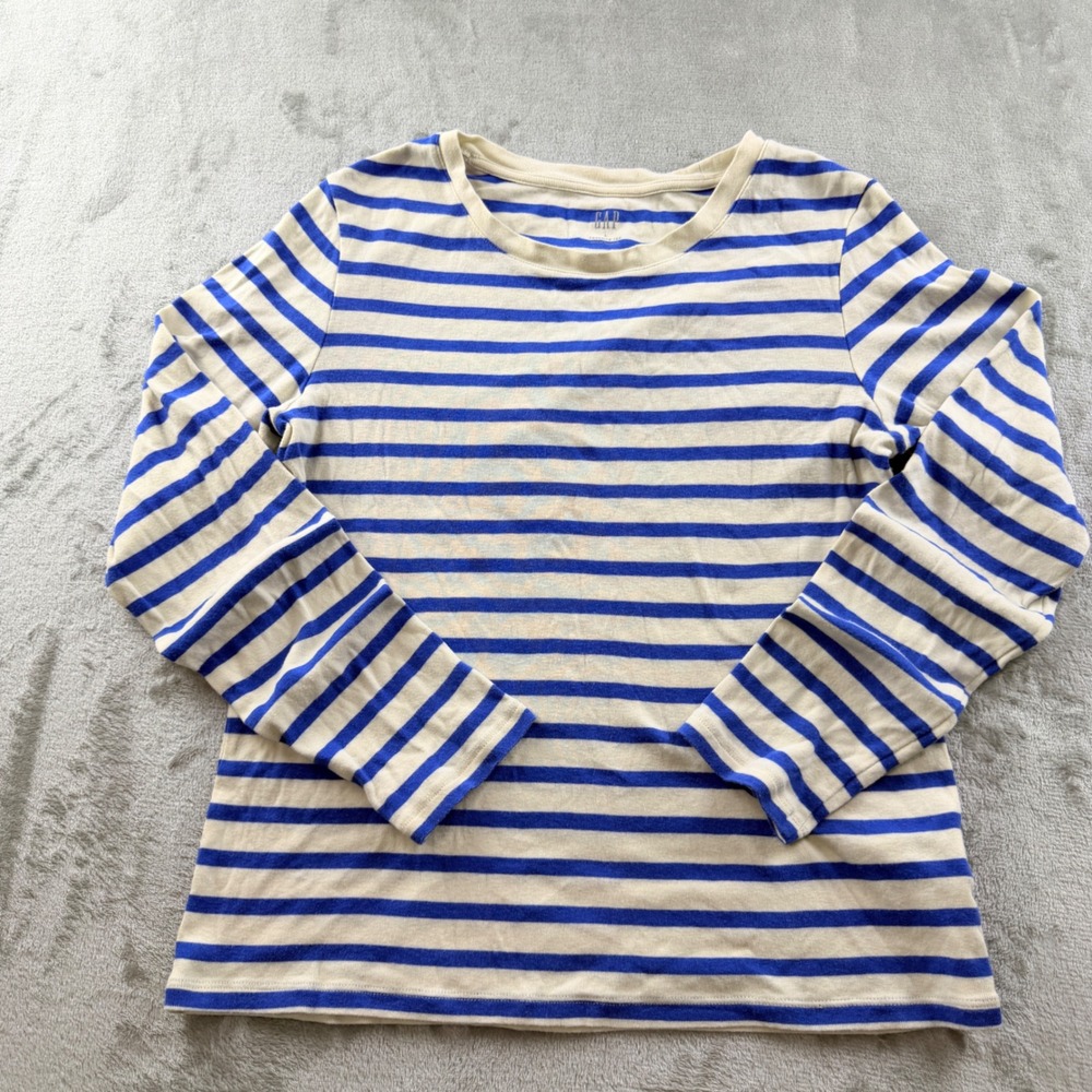 GAP Favorite Tee Women's Large Blue White Striped Long Sleeve Crew Neck Top
